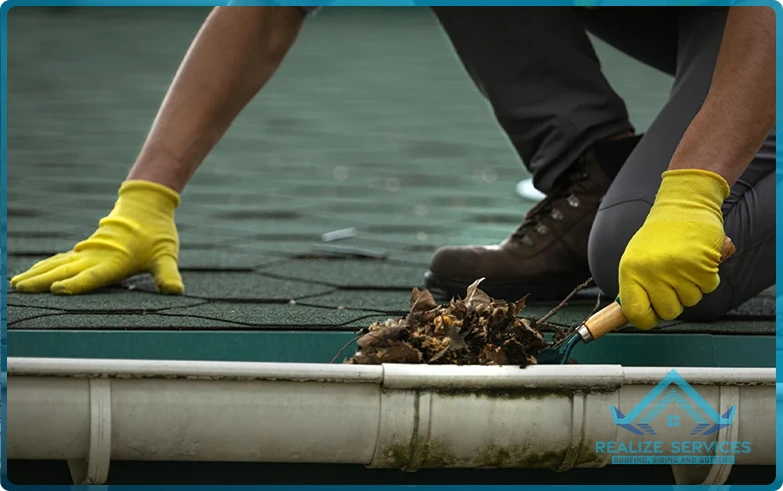 Worker cleaning roof